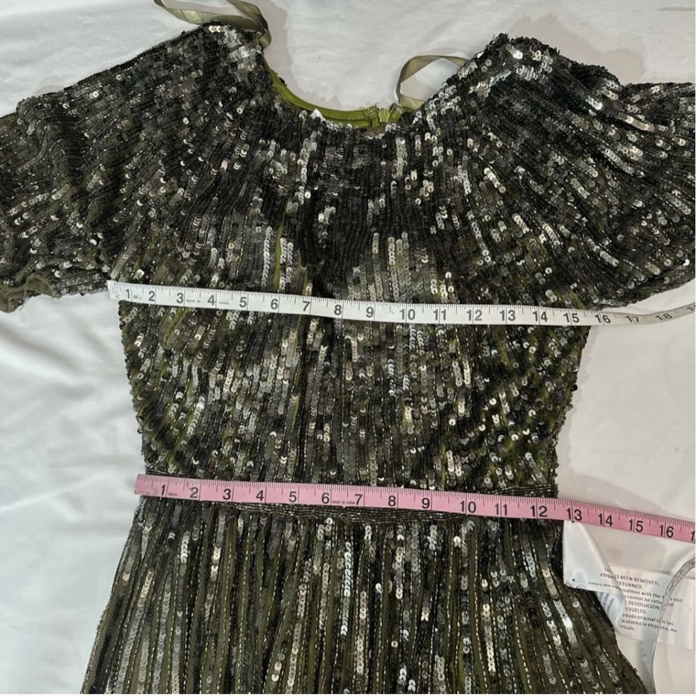 NEW $698 Mac Duggal [ 4 ] Short Sleeve Ombre Sequined‎ Evening Gown Olive #Q548 - Picture 14 of 16